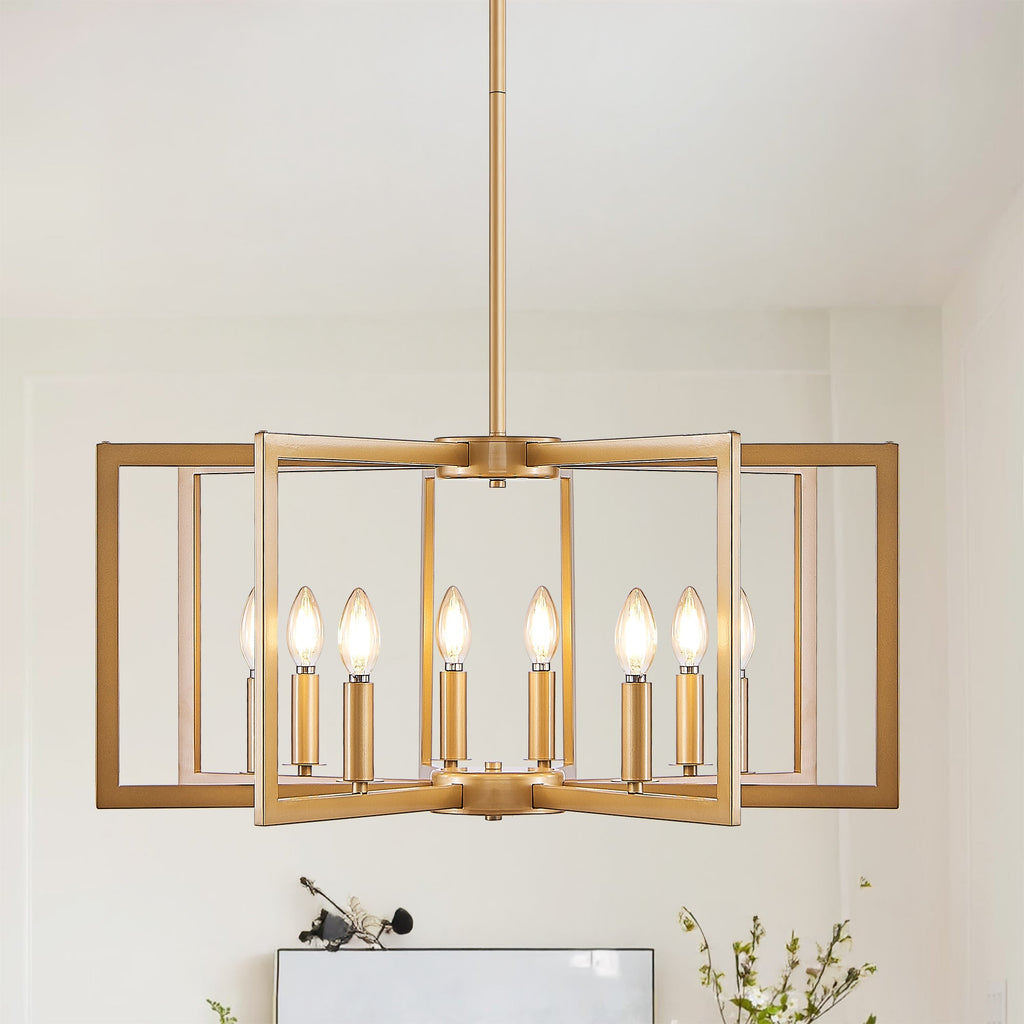 Modern Golden Geometric 8-Light Chandelier with Adjustable Suspension - Gold