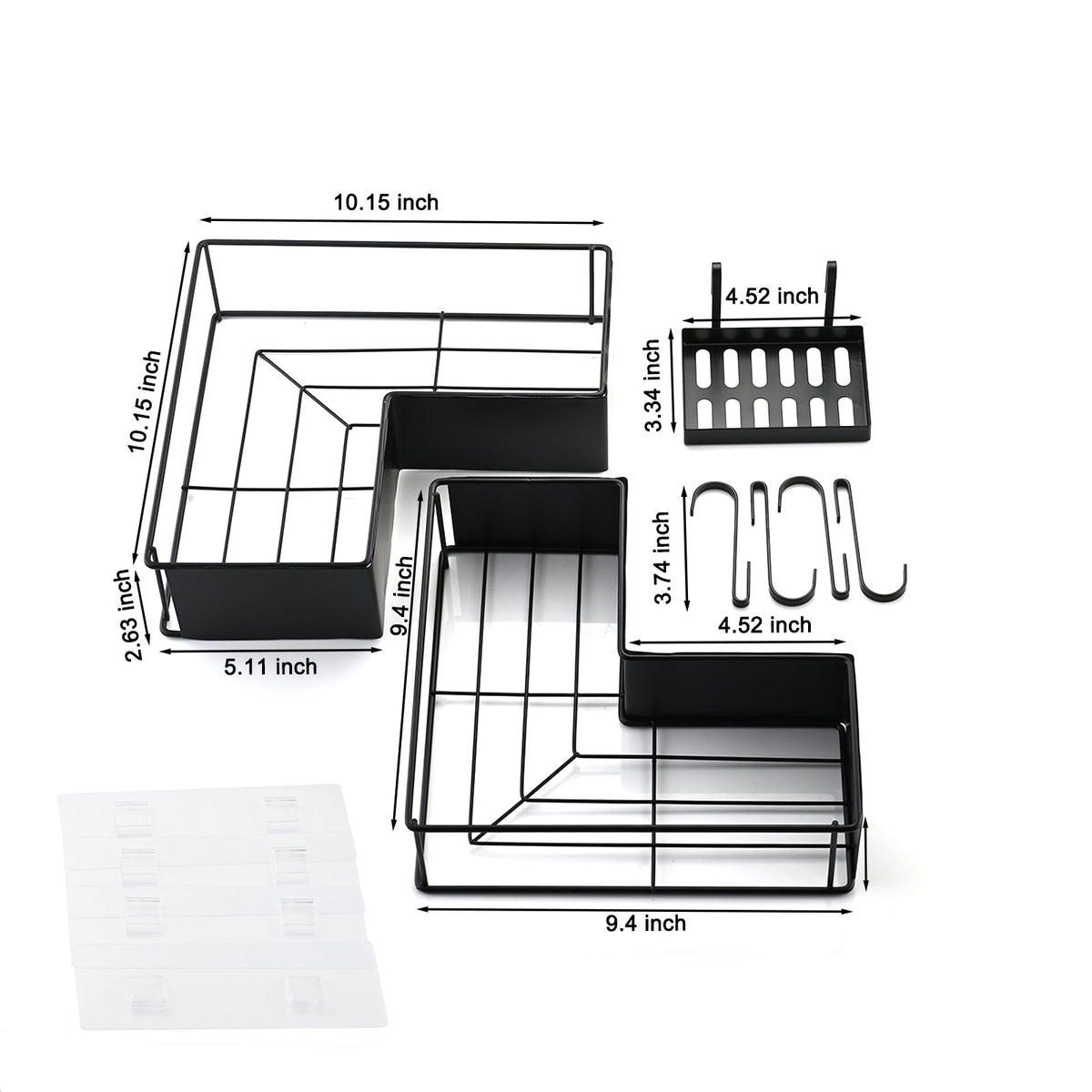 Adhesive Corner Shower Caddy 2-Pack with Hooks - Stainless Steel