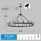Matte Black Wagon Wheel Chandelier with 18 Lights – 53.15-Inch