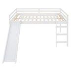 White Full Loft Bed with Slide - Multifunctional Design