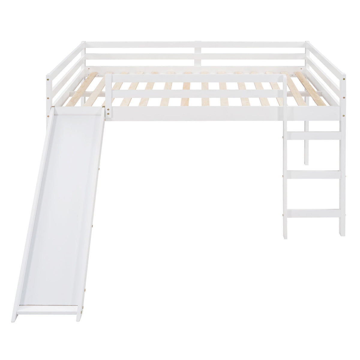White Full Loft Bed with Slide - Multifunctional Design