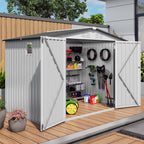 Outdoor Garden Storage Shed with Lockable Doors and Window - White / Gray