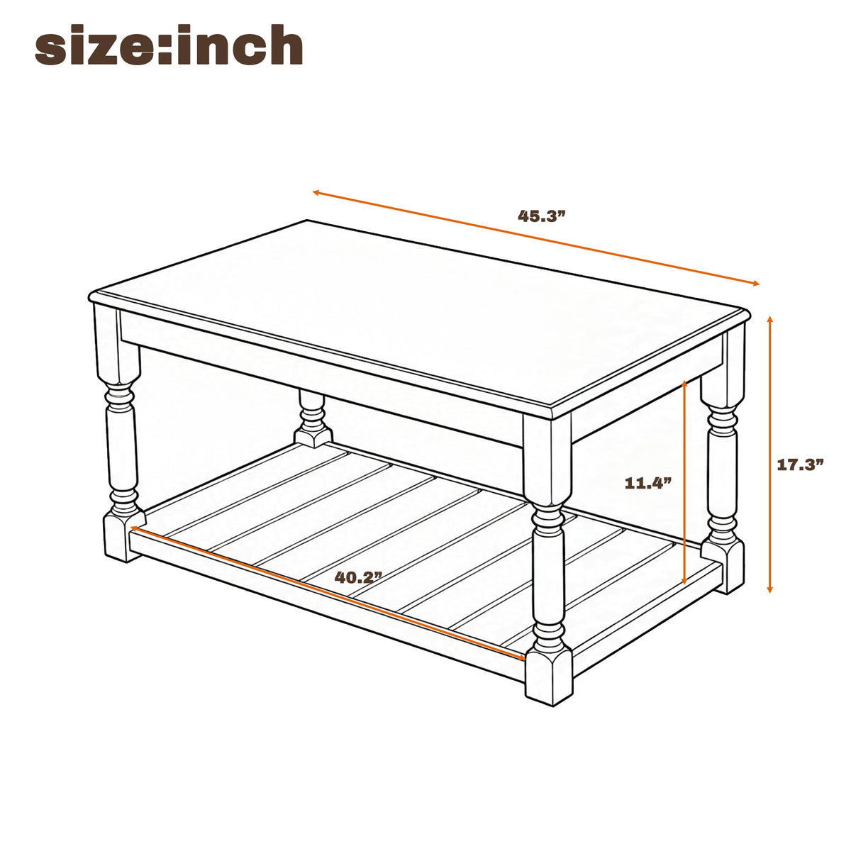 Farmhouse Wooden Coffee Table with Two-Tier Storage - Natural Wood Finish