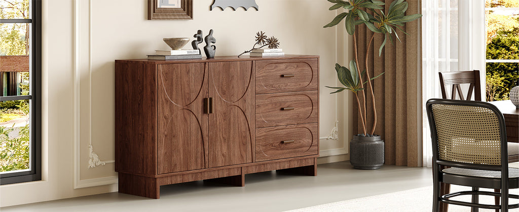 59.1" Buffet Sideboard with Adjustable Shelf and 3 Drawers - Walnut