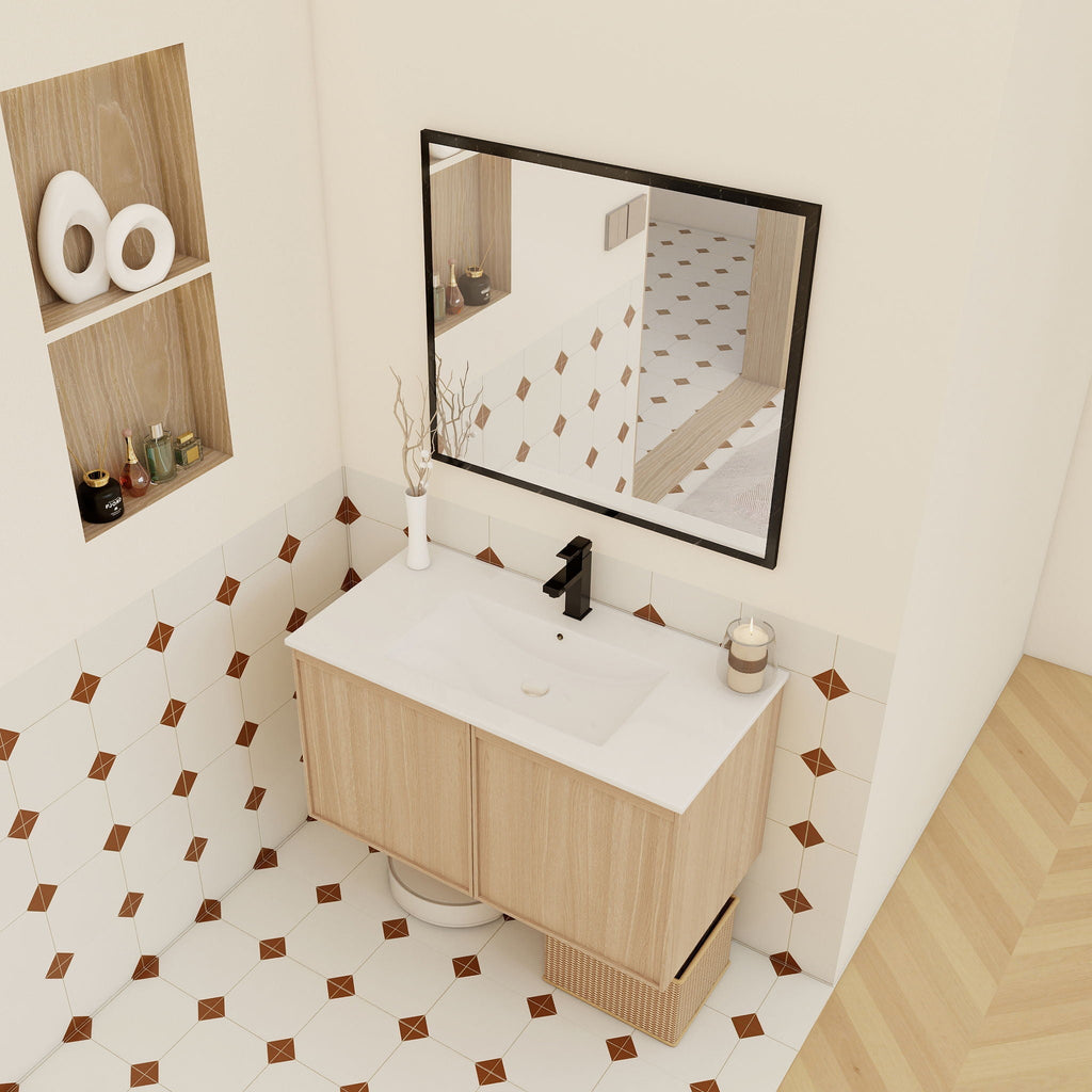 Floating Bathroom Vanity With Sink Combo with Soft-Close Doors - Brown or Light Brown