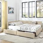 Mid-Century Storage Upholstered Tufted Bed Frame with Backrest and Armrests - Multiple Colors