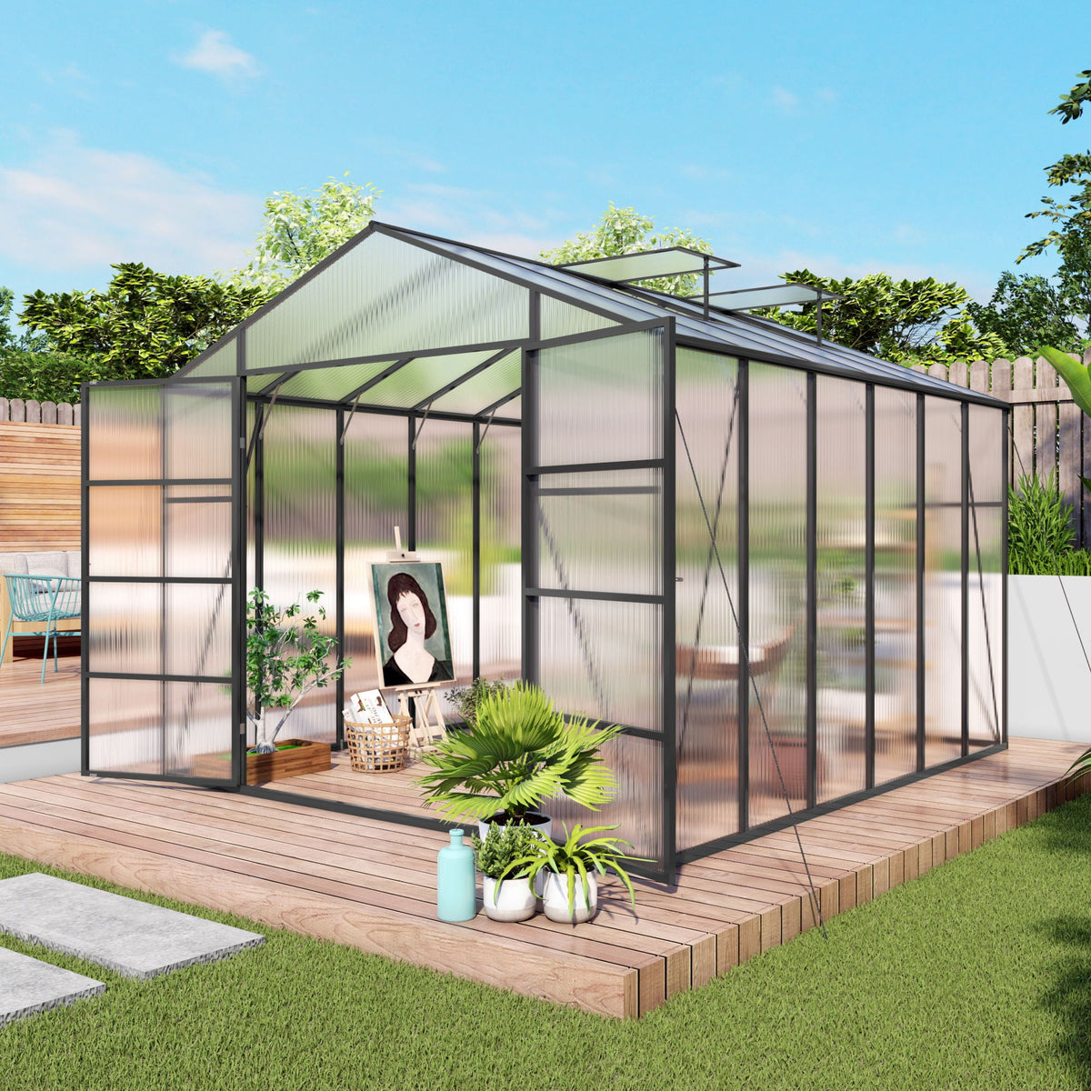 Gain Height Windproof Greenhouse with Heavy-Duty Frame - Black