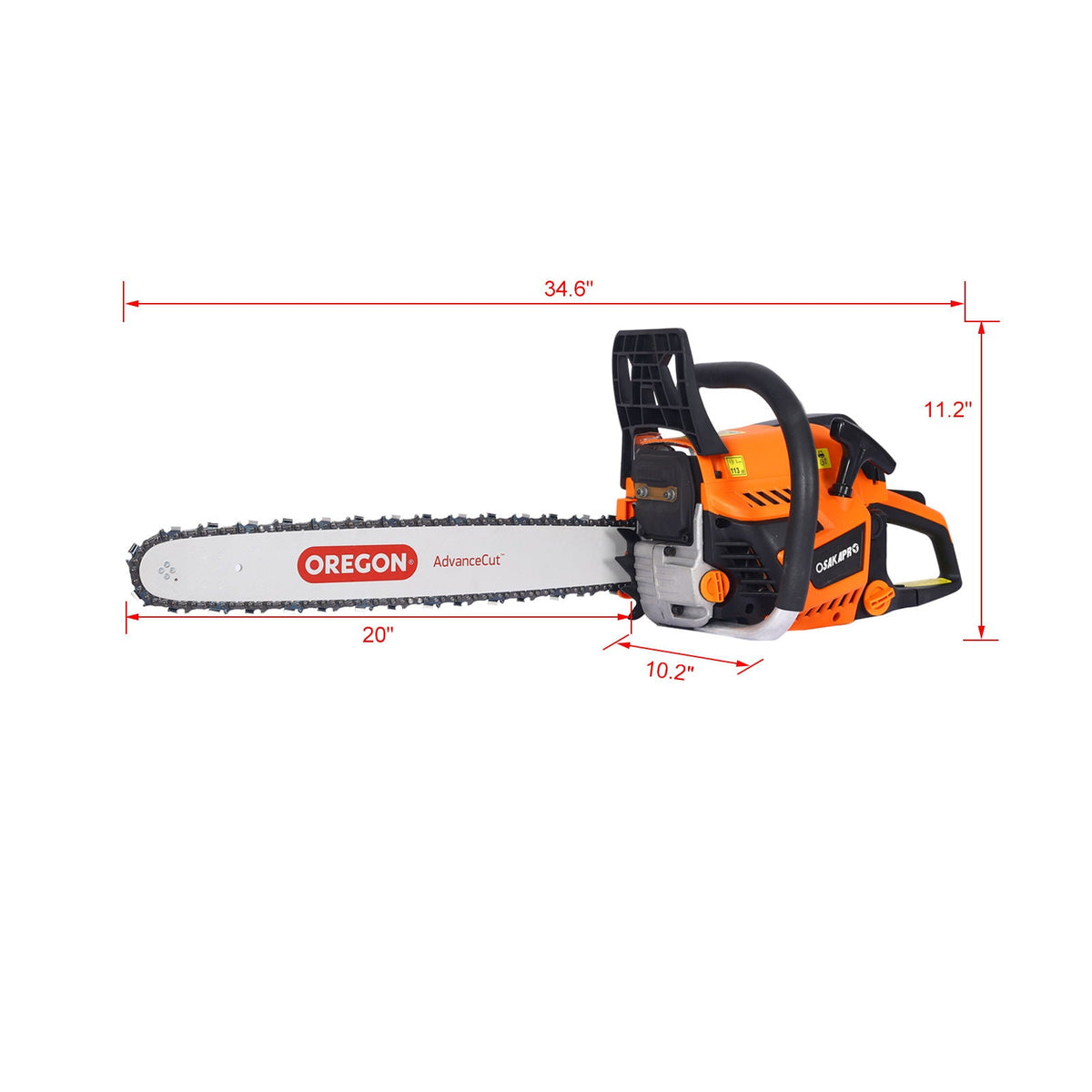 Gasoline Chainsaw 20" 52Cc with 2.6HP Engine - Orange