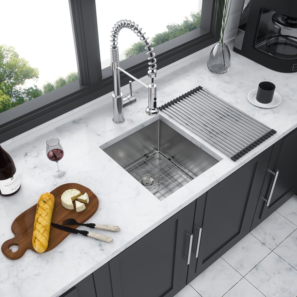 Modern Undermount Stainless Steel Kitchen Sink 16 Gauge, Deep Single Bowl - Gray