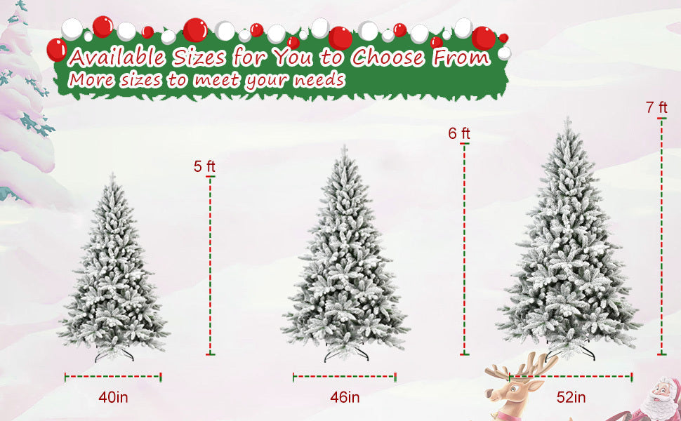 6ft Snow-Flocked Pre-Lit Christmas Tree with 1100 PE+PVC Tips - White