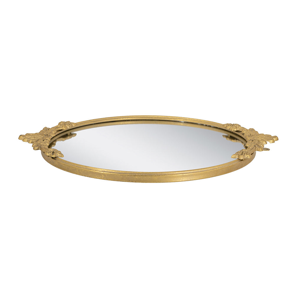 Gold Mirror Tray with Leaf Detailing - 19" W x 16" D x 1" H