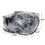 Large Square Pouf with Flower Print - Dark Gray