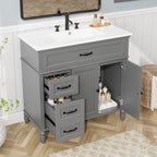Bathroom Vanity With Sink and Drawers - Freestanding Solid Wood Cabinet