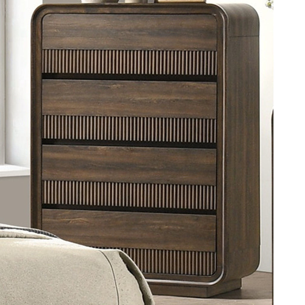 Mid-Century Modern Wood Accent Chest with Rounded Edges - Brown
