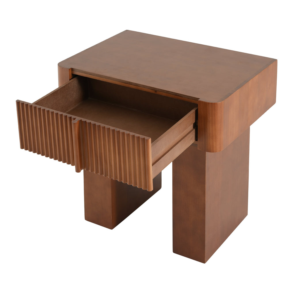 Wood End Table with Drawer with Fluted Front - Walnut