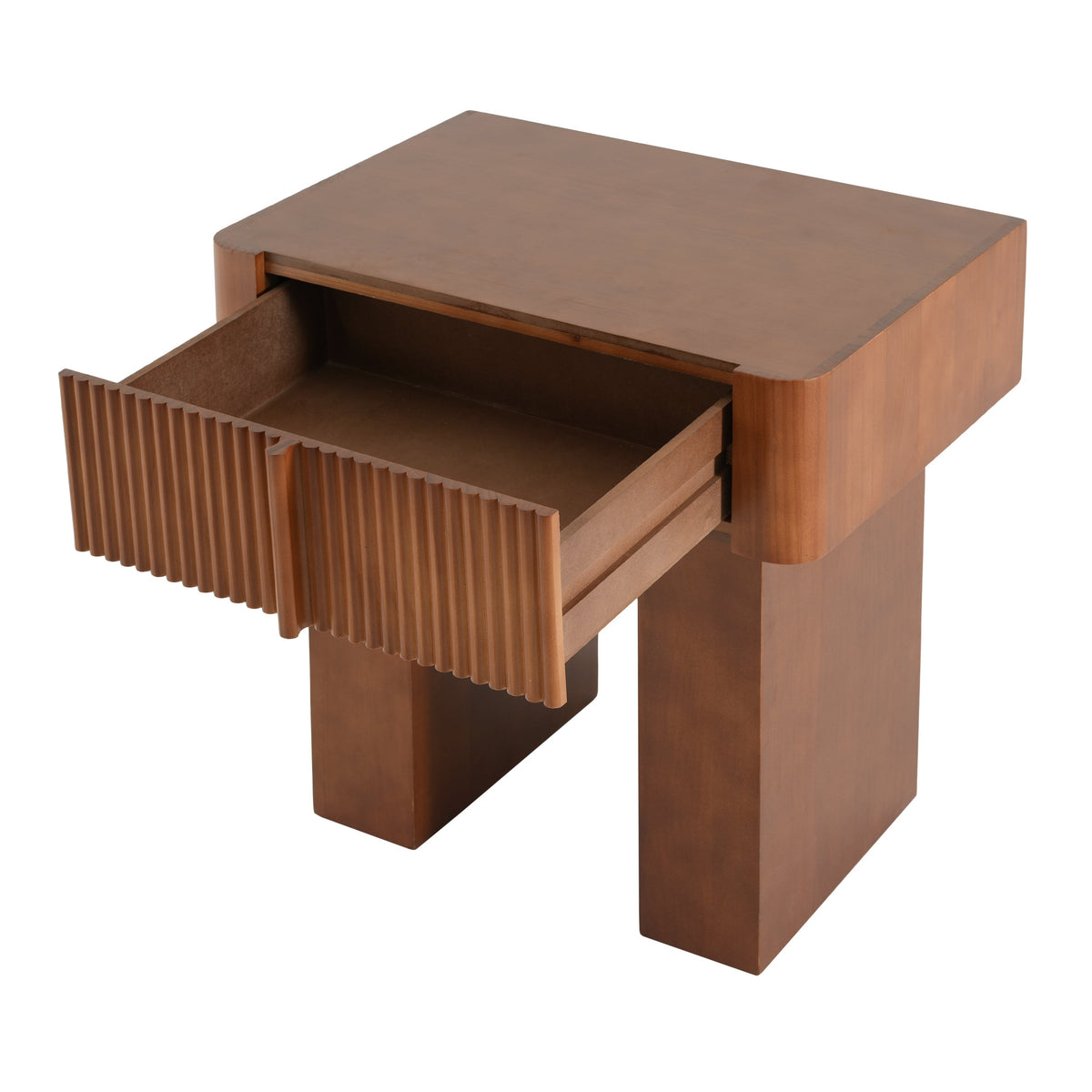 Wood End Table with Drawer with Fluted Front - Walnut