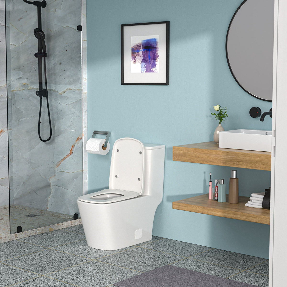 1 Piece Toilet with Single Flush and Soft Closing Seat - White