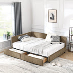 Mid-Century Storage Upholstered Tufted Bed Frame with Backrest and Armrests - Multiple Colors