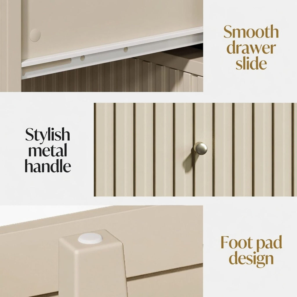 Fluted Nightstand with 2 Drawers and Soft-Close Slides - Multiple Colors