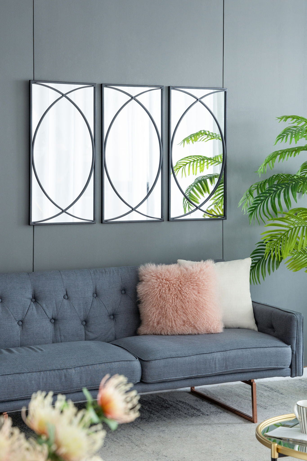 Rectangular Wall Mirror with Black Frame - 15.7" W x 0.7" D x 31.9" H - Black