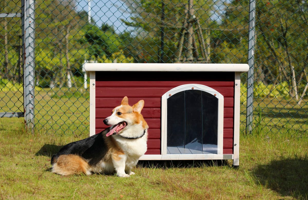 Medium Wooden Outdoor Dog House with Waterproof Roof and Elevated Floor - Dark Gray or Dark Red