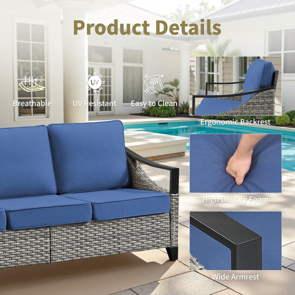 73.4" Wide Outdoor Wicker Sofa with High-Resilience Cushions - Natural
