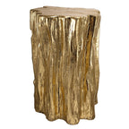 Unique Golden Tree Trunk Stool with Antique Gold Distressed Finish