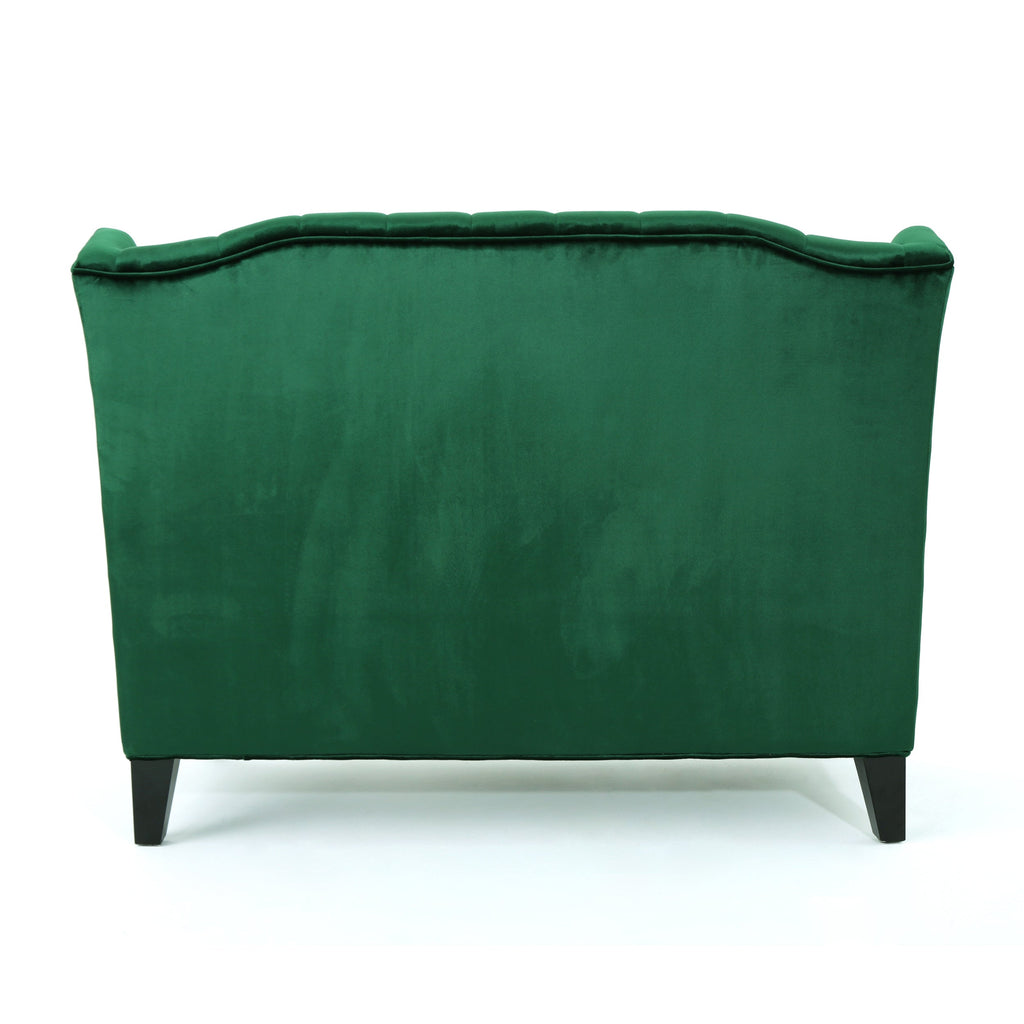 Modern Glam Velvet Loveseat with Button-Tufted Detail - Emerald