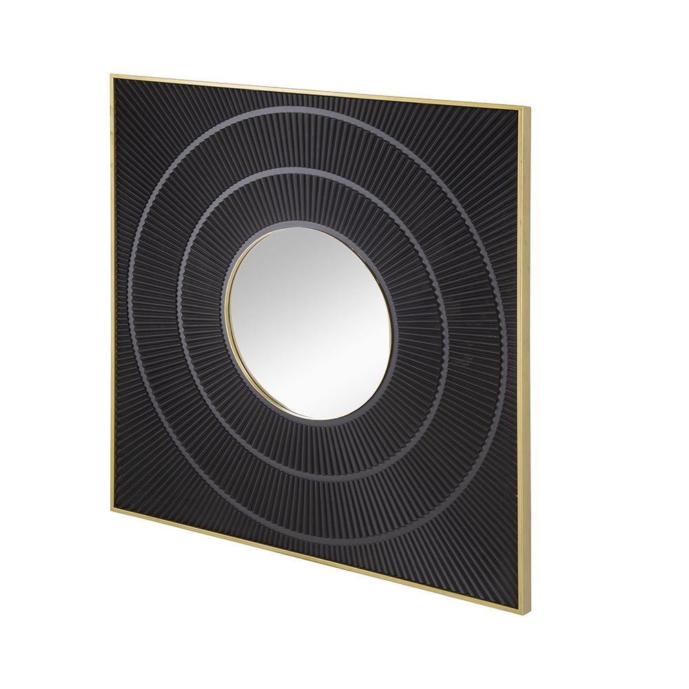 Square Carved Mirror with Pleated Design and Iron Frame - Black or Dark Brown