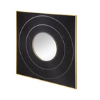 Square Carved Mirror with Pleated Design and Iron Frame - Black or Dark Brown