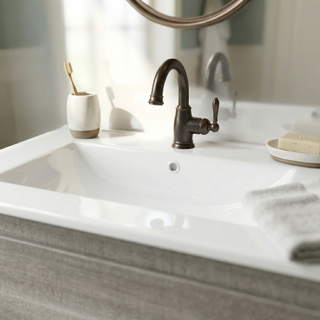 24" Ceramic Drop-In Bathroom Vessel Sink with Single Faucet Hole - White