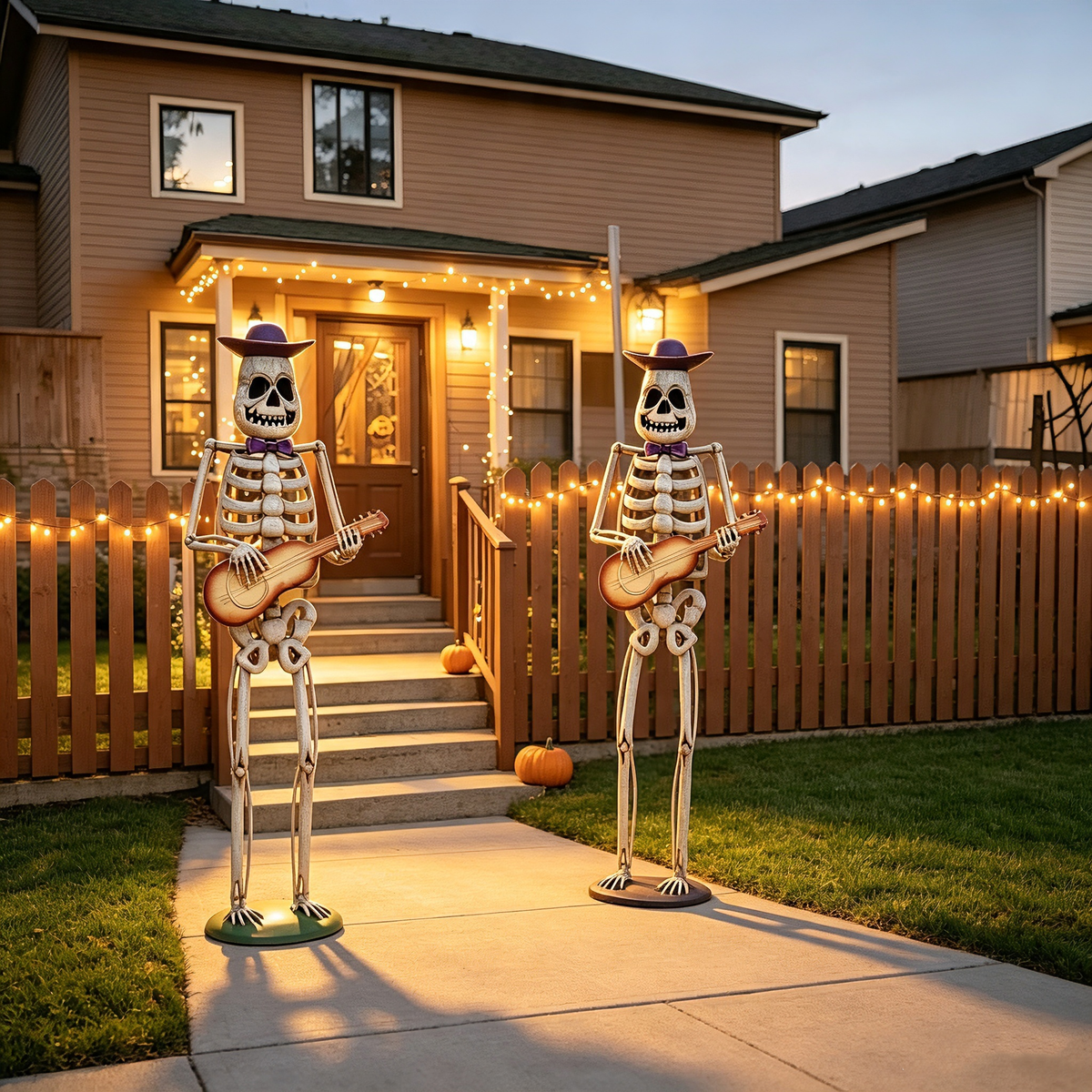 Halloween Skeleton Guitar Yard Decoration with Guitar - Metal