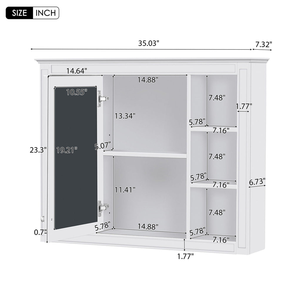 Wall Mounted Medicine Cabinet with Mirror and 6 Open Shelves - Multiple Colors