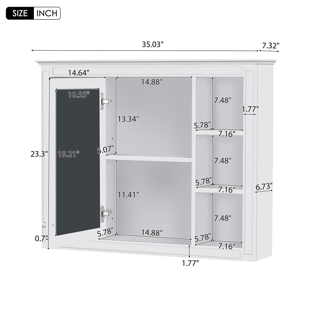 Wall Mounted Medicine Cabinet with Mirror and 6 Open Shelves - Multiple Colors
