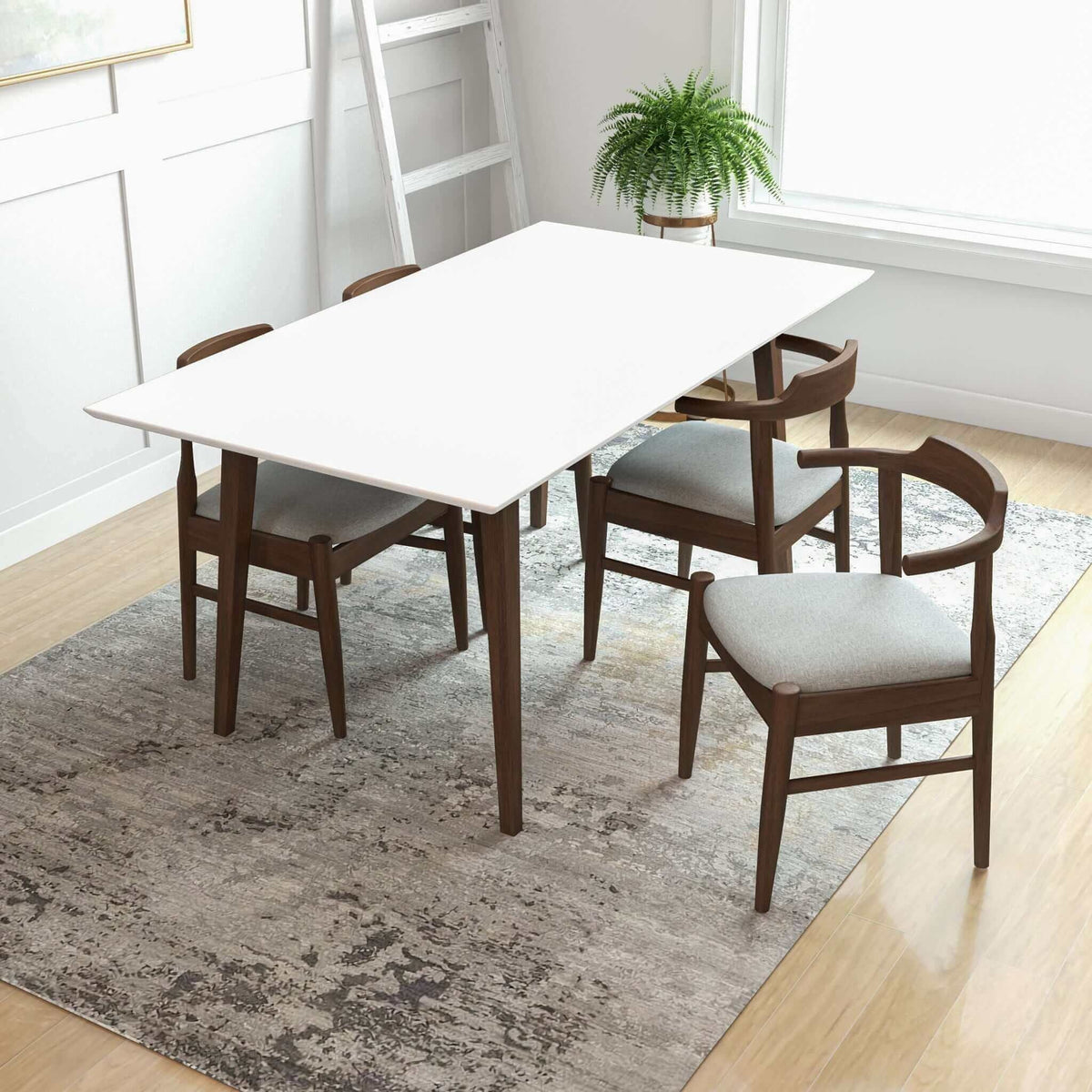 Rectangular Modern Dining Table with Solid Wood Construction – Dark Brown or White