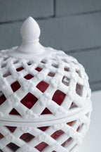 Ceramic Lidded Jar with Lattice Design - White