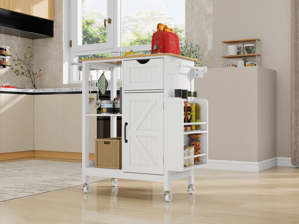 Kitchen Island Cart with Mobile Storage Cabinets - MDF & Metal