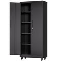 Black Storage Cabinet with Wheels and Adjustable Shelves - Locking Security