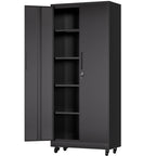 Black Storage Cabinet with Wheels and Adjustable Shelves - Locking Security
