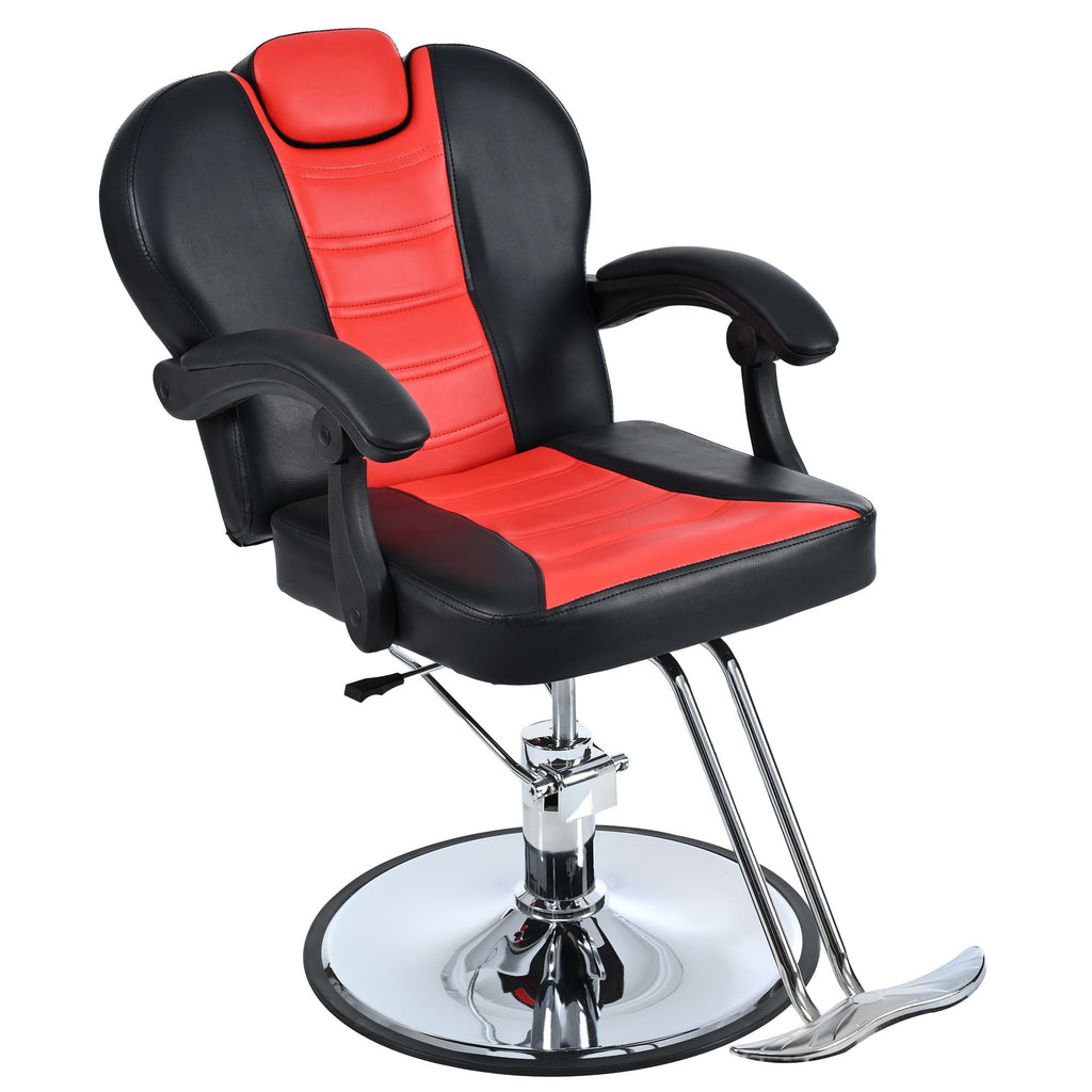 Classic Reclining Barber Chair with Hydraulic Pump - Red or Black