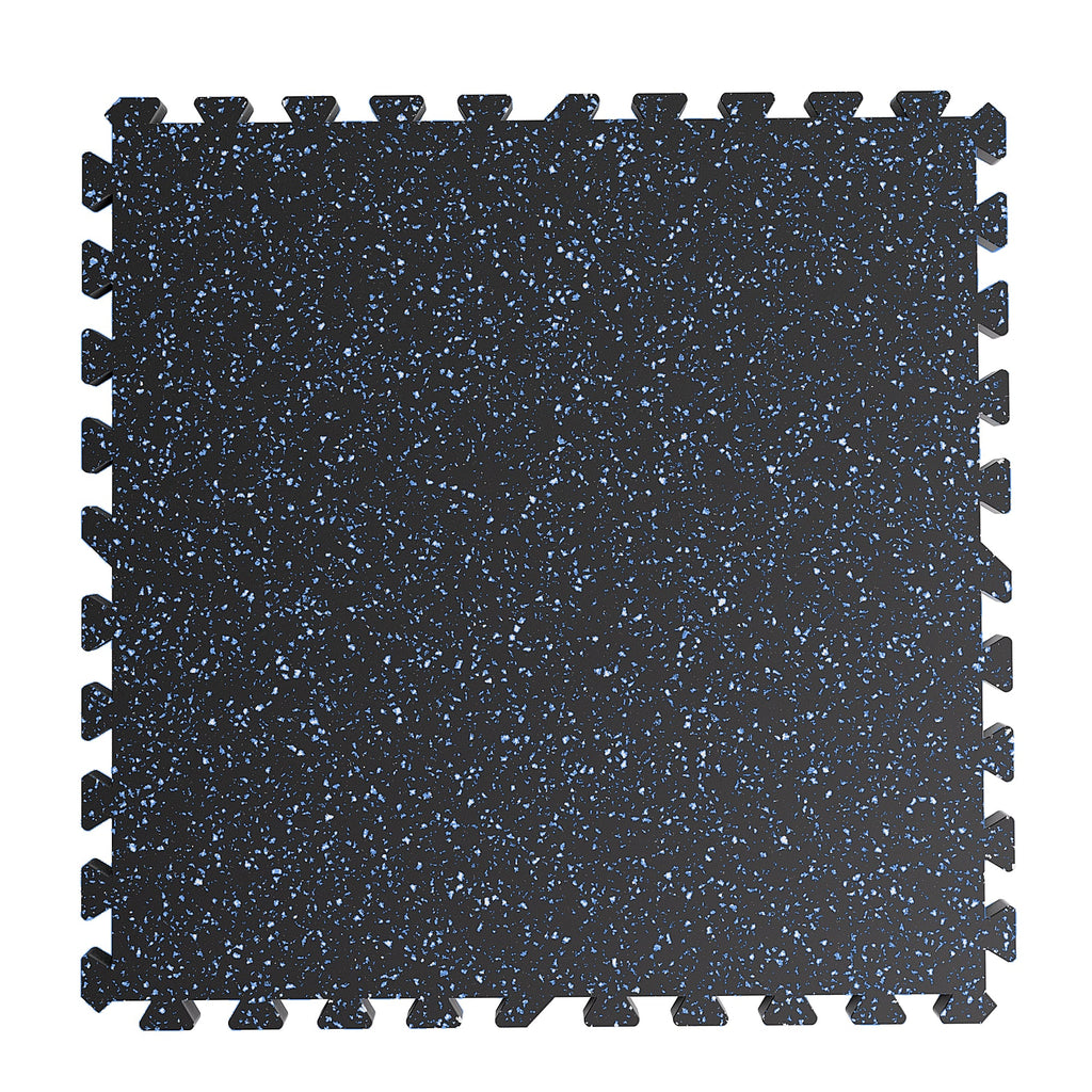 0.6 Inch Thick Gym Floor Mats with Interlocking Design - Black+Blue