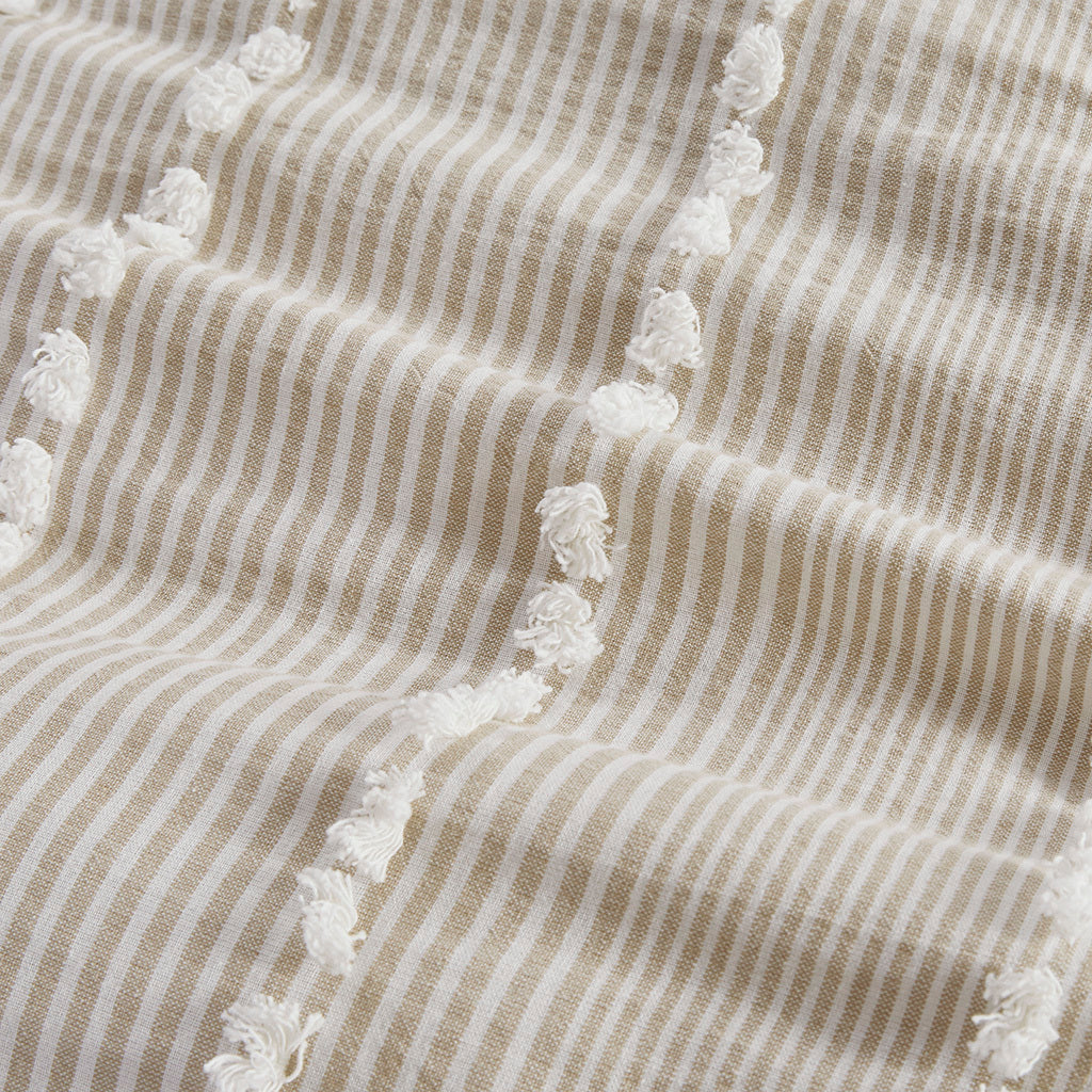 Full/Queen 3 Piece Cotton Yarn Dyed Comforter Set with Tufted Embroidery - Taupe