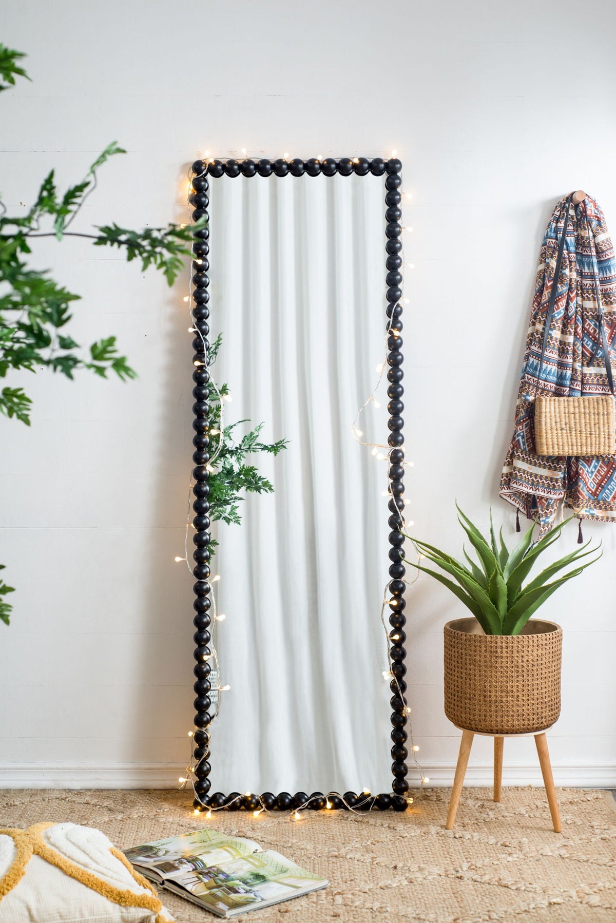 Full Length Mirror With Metal Beaded Frame - Black