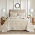 Cream 3 Piece Reversible Bedspread Set with Quilted Medallion - King/Cal King