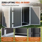 Horizontal Outdoor Storage Shed with Hydraulic Lid and Ramp - Resin
