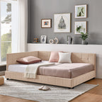 Mid-Century Storage Upholstered Tufted Bed Frame with Backrest and Armrests - Multiple Colors