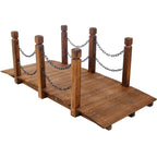5 Ft Wooden Garden Bridge with Chain Railings - Natural Wood Finish