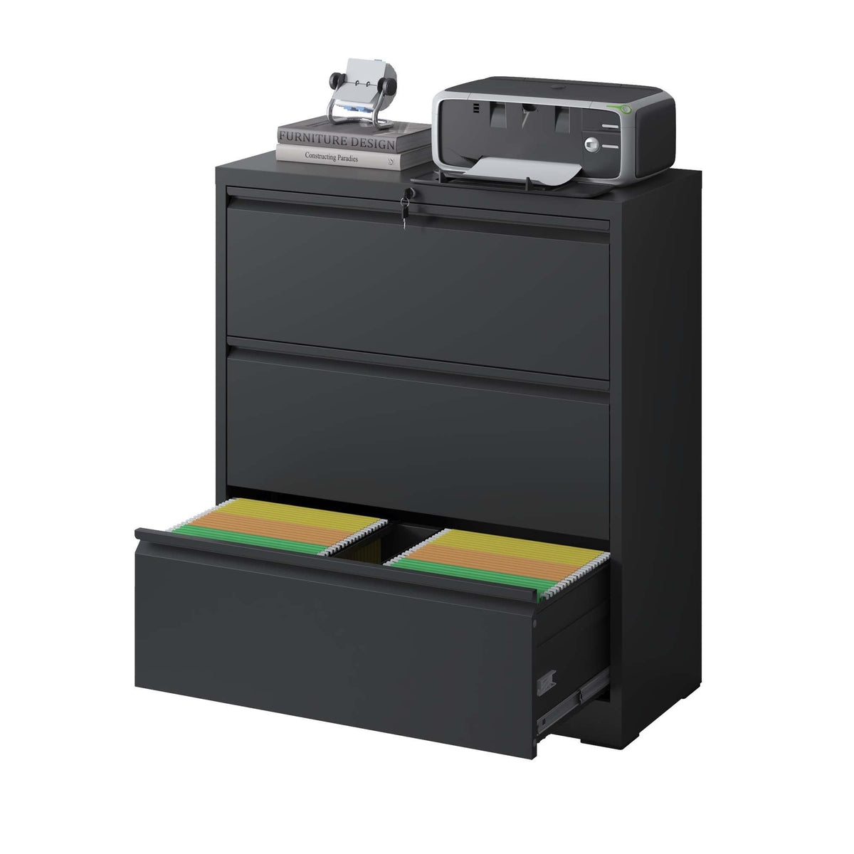 Premium Drawer Metal Lateral File Cabinet with Lock - Black or White