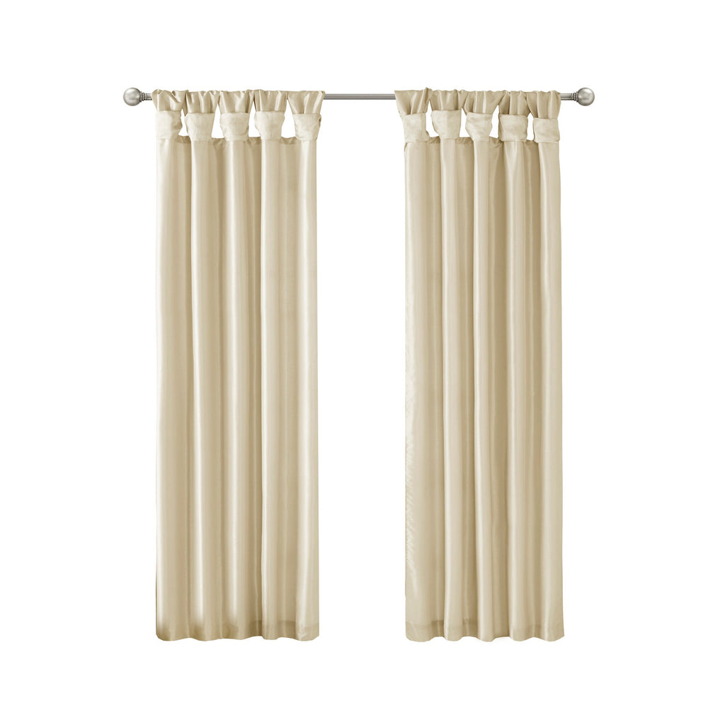 Champagne Twist Tab Lined Window Curtain Panel with Faux Silk Finish - 50" x 95"