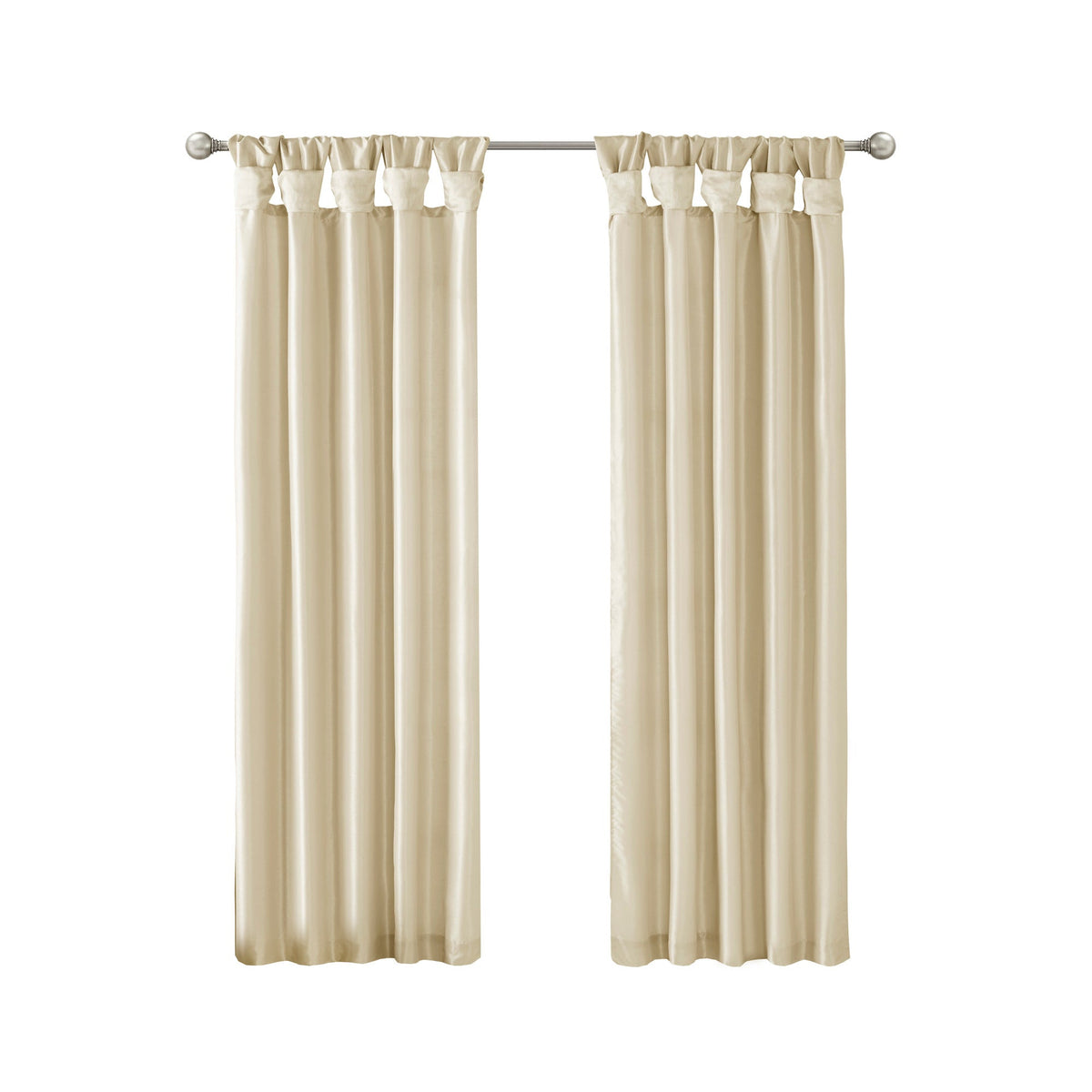 Champagne Twist Tab Lined Window Curtain Panel with Faux Silk Finish - 50" x 95"